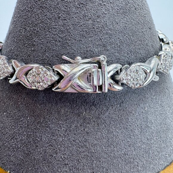 VTG Sterling Silver 925 Illusion Stone X Link Chain BRacelet Size 7.5" Length - Picture 2 of 10